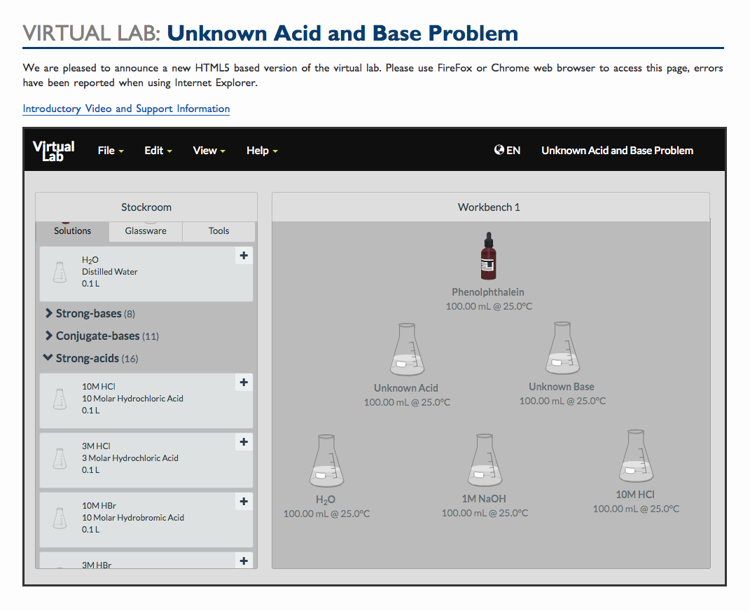 Virtual Lab: Unknown Acid and Base Problem Interactive