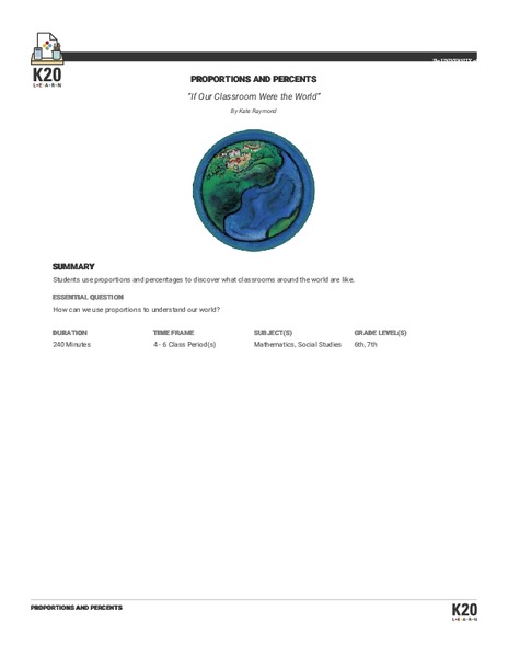 If Our Classroom Were The World: Proportions And Percents Lesson Plan
