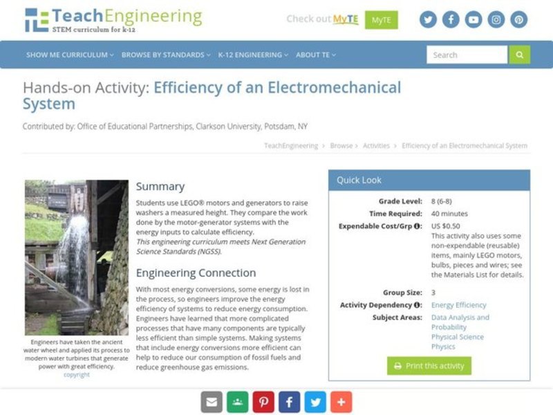 Efficiency of an Electromechanical System Activity