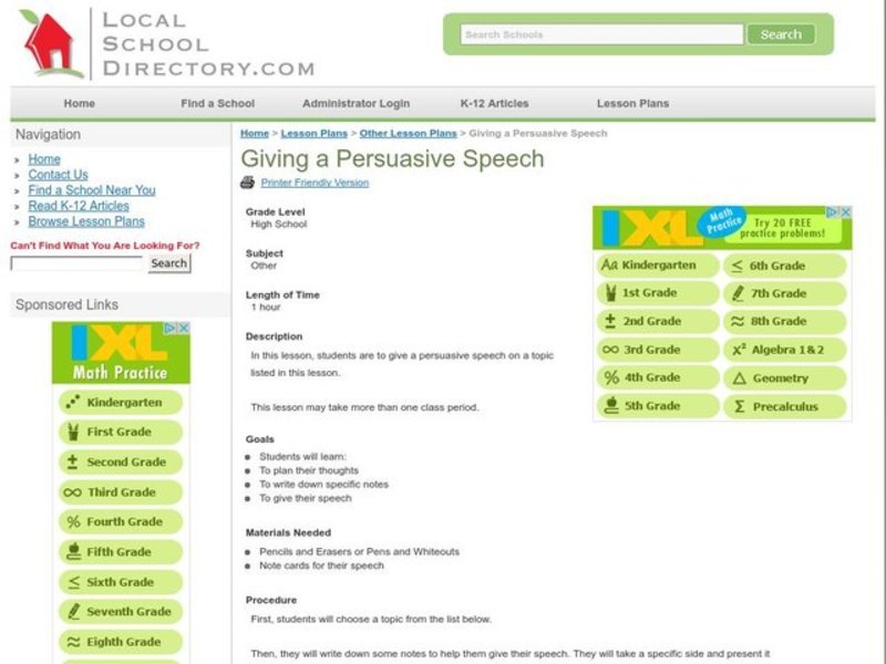 Giving a Persuasive Speech Lesson Plan
