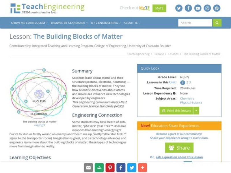 The Building Blocks of Matter Lesson Plan