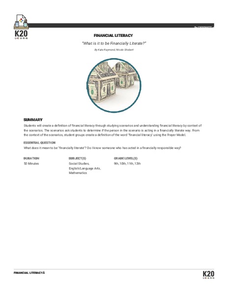 What Is It to Be Financially Literate? Lesson Plan