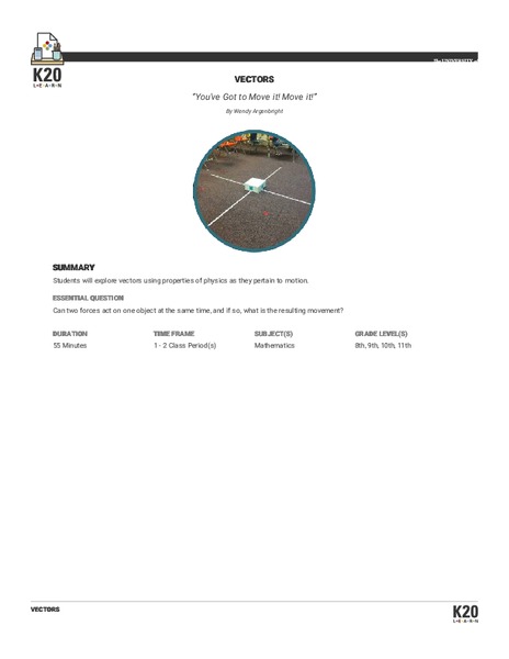 You've Got to Move it! Move it! Lesson Plan