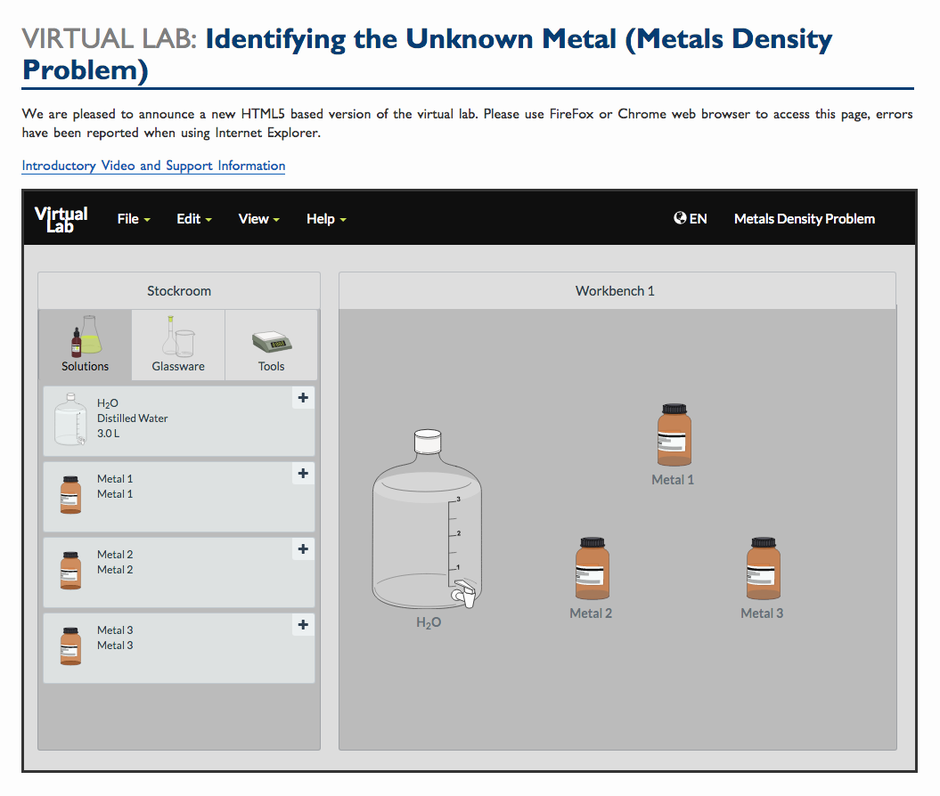 Virtual Lab: Identifying the Unknown Metal (Metals Density Problem) Interactive
