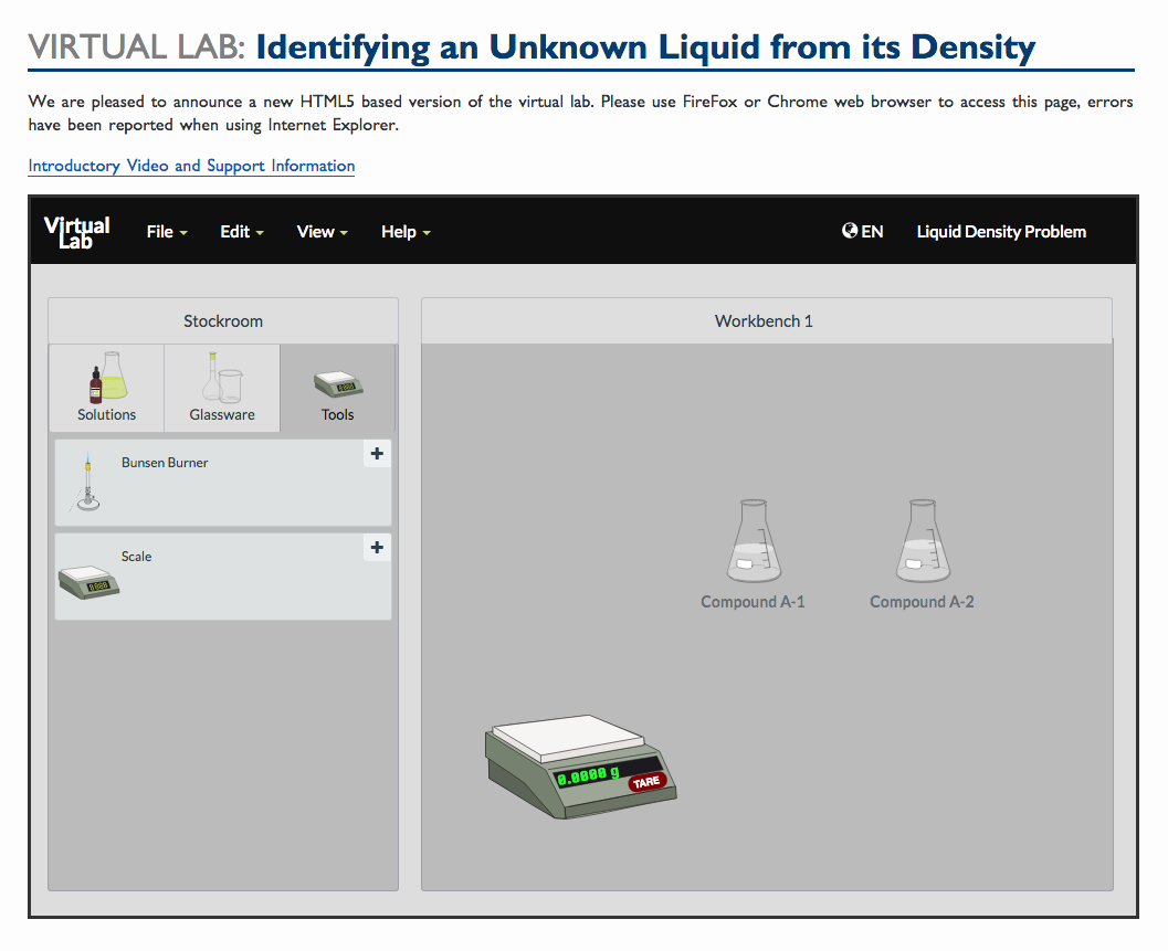 Virtual Lab: Identifying an Unknown Liquid from its Density Interactive