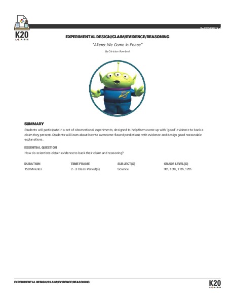 Aliens: We Come in Peace Lesson Plan