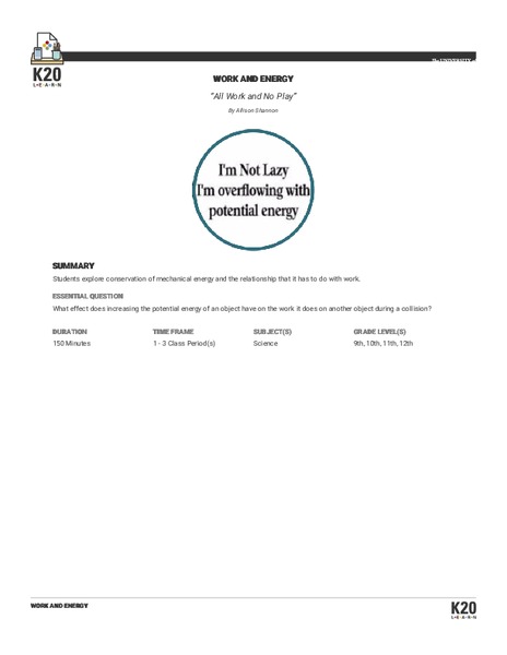 All Work and No Play Lesson Plan