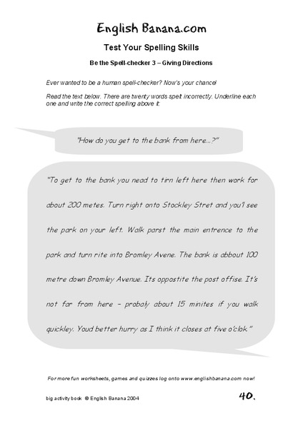 Giving Directions Worksheet