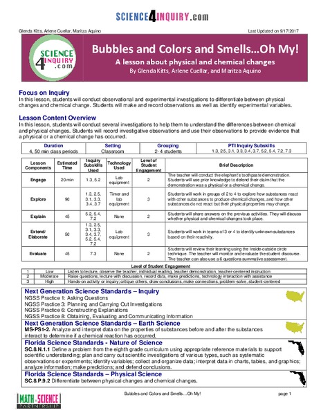 Bubbles and Colors and Smells...Oh My! Lesson Plan