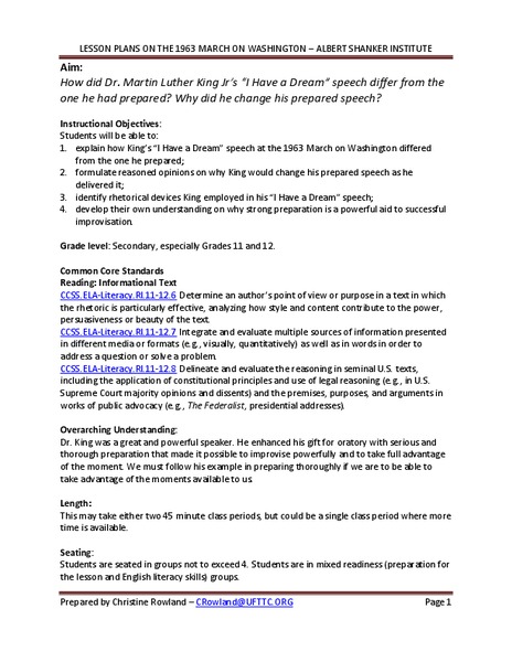 Dream Under Development Lesson Plan