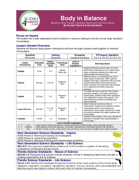 Body in Balance Lesson Plan