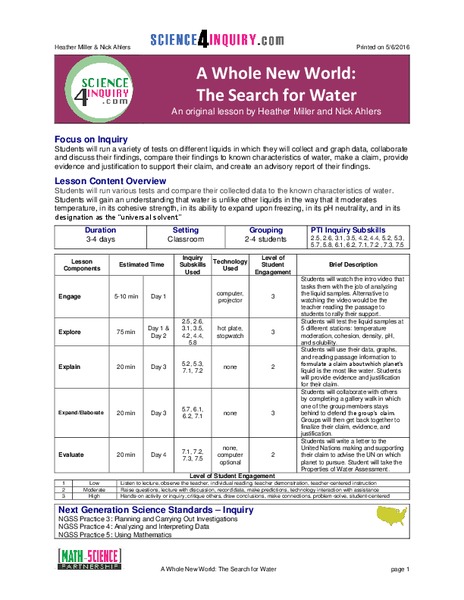 A Whole New World: The Search for Water Lesson Plan