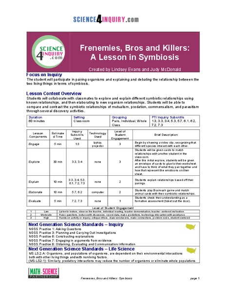 Frenemies, Bros and Killers: A Lesson in Symbiosis Lesson Plan