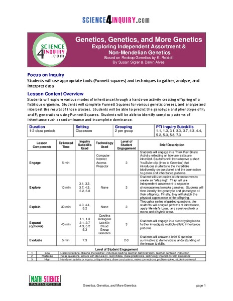 Genetics, Genetics, and More Genetics: Exploring Independent Assortment and Non-Mendelian Genetics Lesson Plan