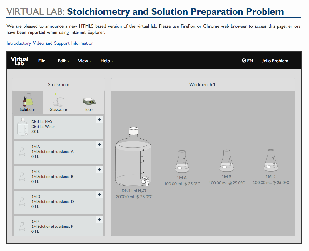 Virtual Lab: Stoichiometry and Solution Preparation Problem Interactive