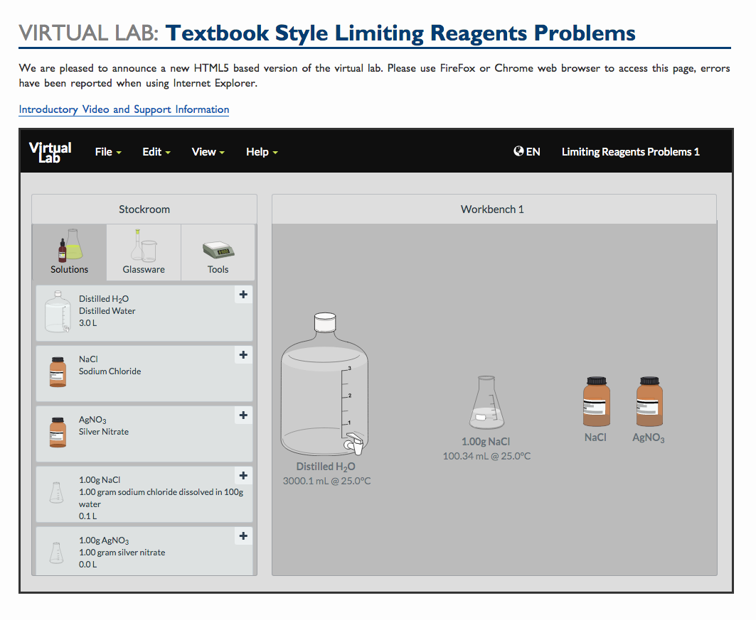 Virtual Lab: Textbook Style Limiting Reagents Problems Interactive