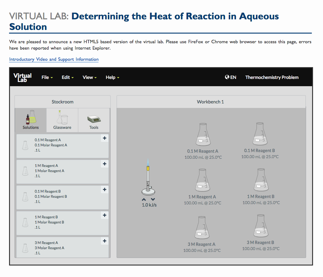 Virtual Lab: Determining the Heat of Reaction in Aqueous Solution Interactive