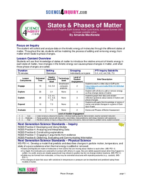 States and Phases of Matter Lesson Plan