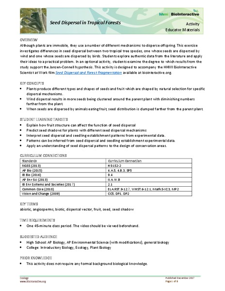 Seed Dispersal in Tropical Forests Activity