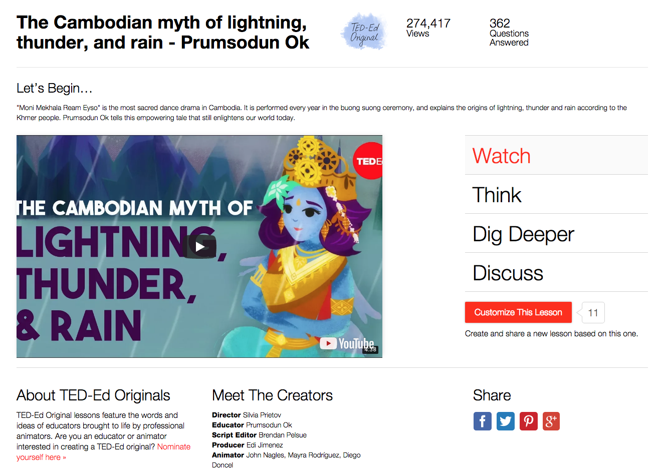 The Cambodian Myth of Lightning, Thunder, and Rain Instructional Video