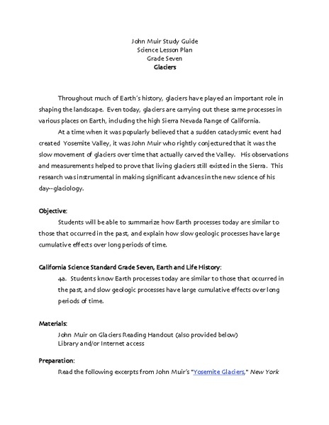 Glaciers Lesson Plan