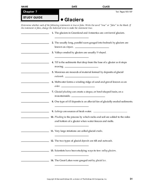Glaciers Worksheet