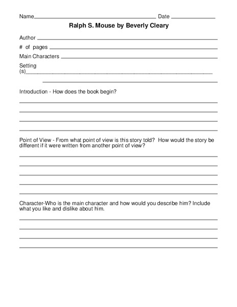 Ralph S. Mouse by Beverly Cleary Writing