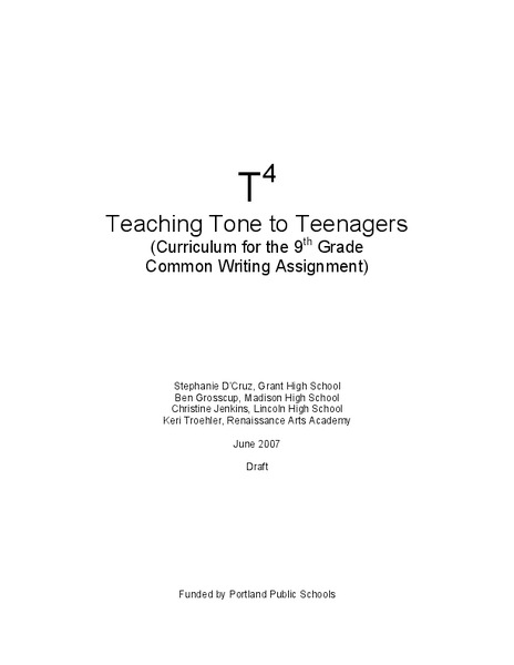 Teaching Tone to Teenagers Unit Plan