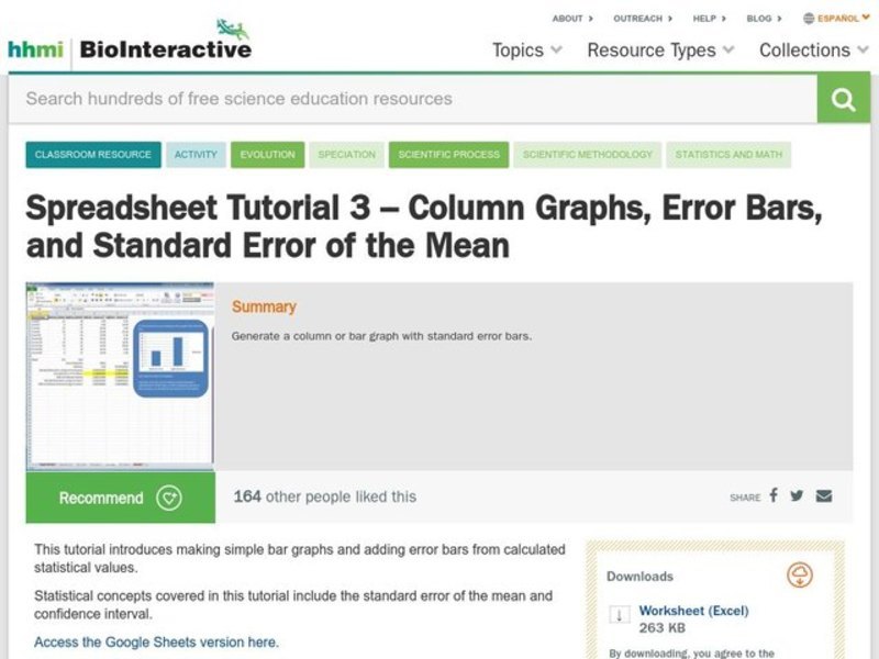 Spreadsheet Tutorial 3: Column Graphs, Error Bars, and Standard Error of the Mean Activity