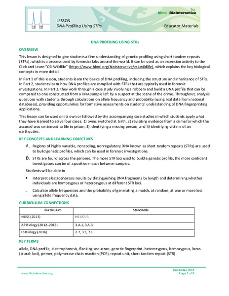 DNA Profiling Activity Activity