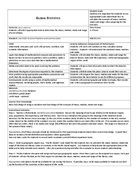 Global Statistics Lesson Plan