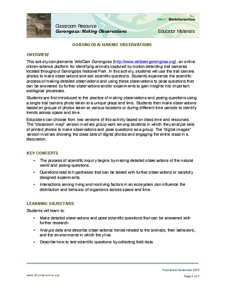 Gorongosa: Making Observations Activity Activity