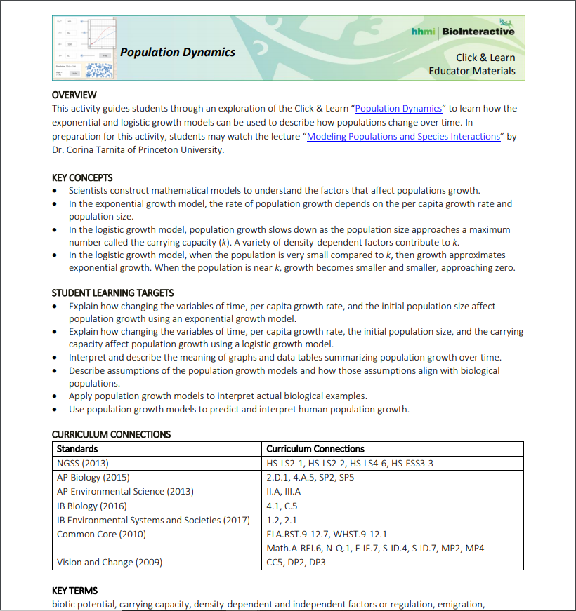 Population Dynamics Lesson Plan