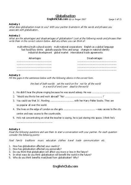 Globalization Worksheet