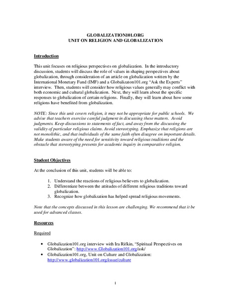 Globalization 101 Lesson Plan