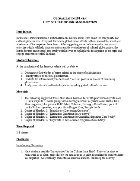 Globalization 101 Lesson Plan