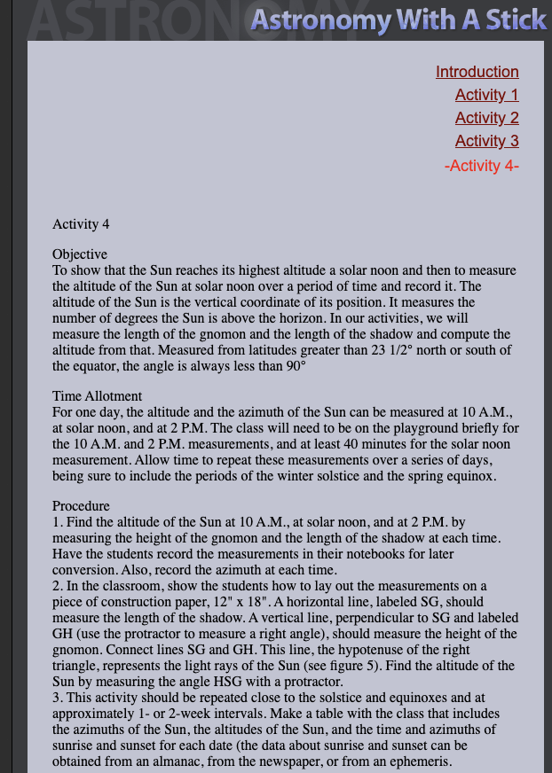 Astronomy With a Stick Lesson Plan
