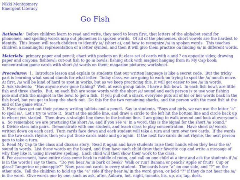 Go Fish Lesson Plan