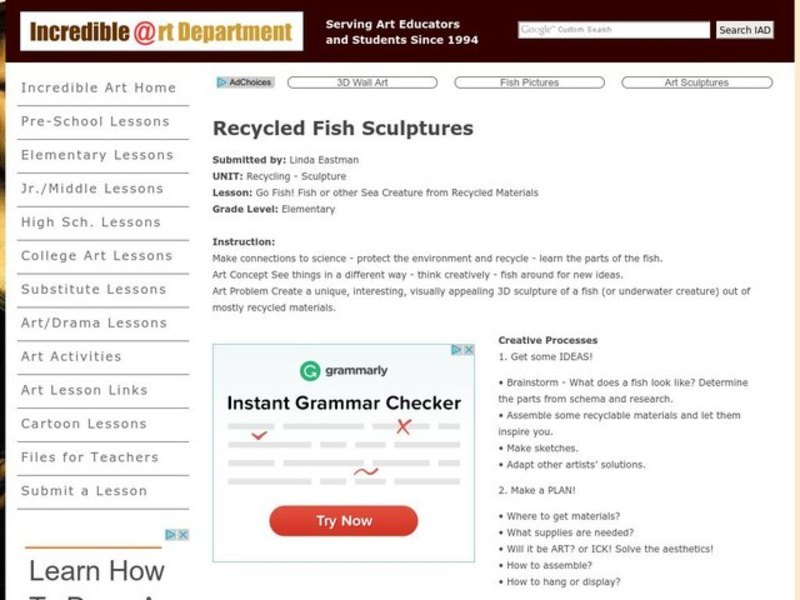 Go Fish! Fish or other Sea Creature from Recycled Materials Lesson Plan