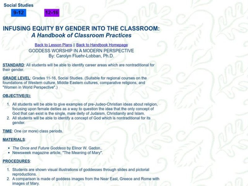 GODDESS WORSHIP IN A MODERN PERSPECTIVE Lesson Plan