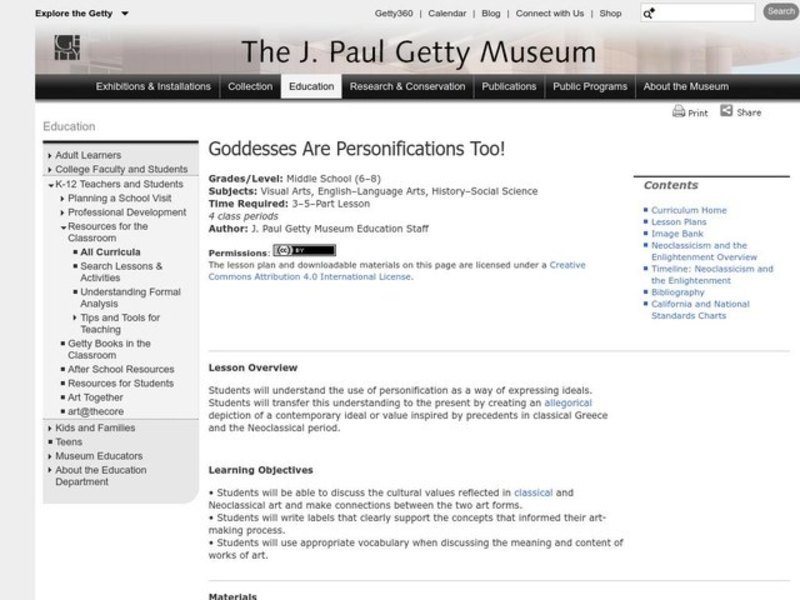 Goddesses Are Personifications Too! Lesson Plan