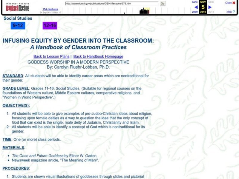 Goddess Worship in a Modern Perspective Lesson Plan