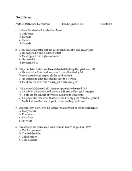 Gold Fever Lesson Plan