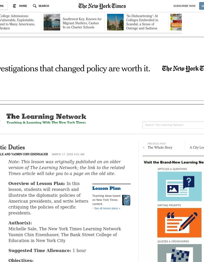 Diplomatic Duties Lesson Plan