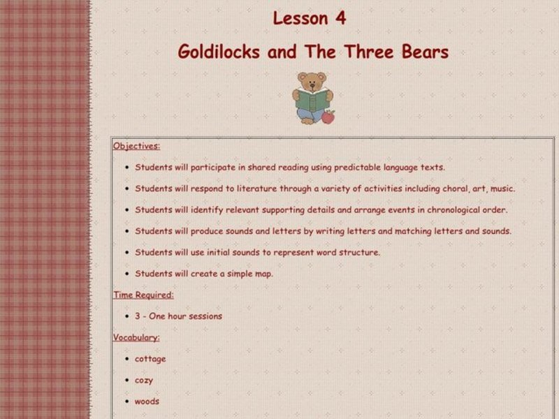 Goldilocks and the Three Bears Lesson Plan