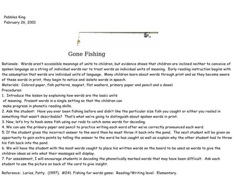Gone Fishing Lesson Plan