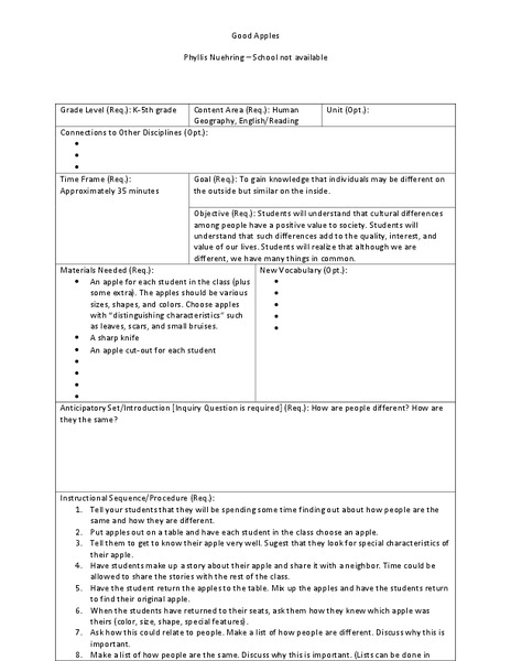 Good Apples Lesson Plan