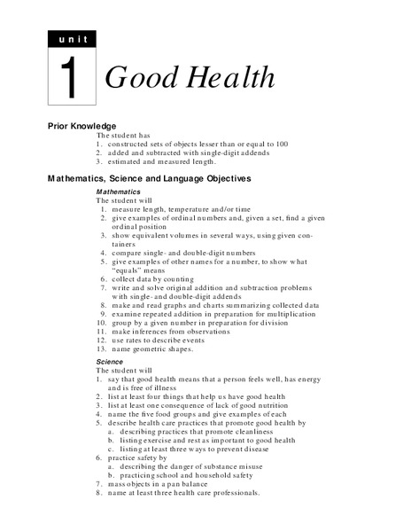 Good Health Lesson Plan