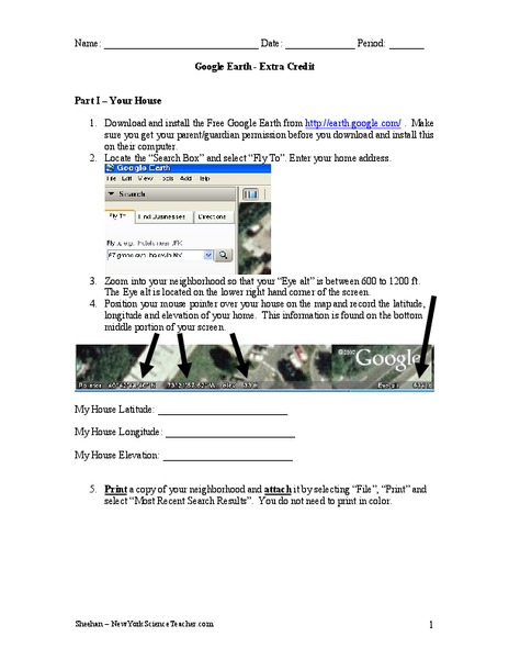 Google Earth Worksheet