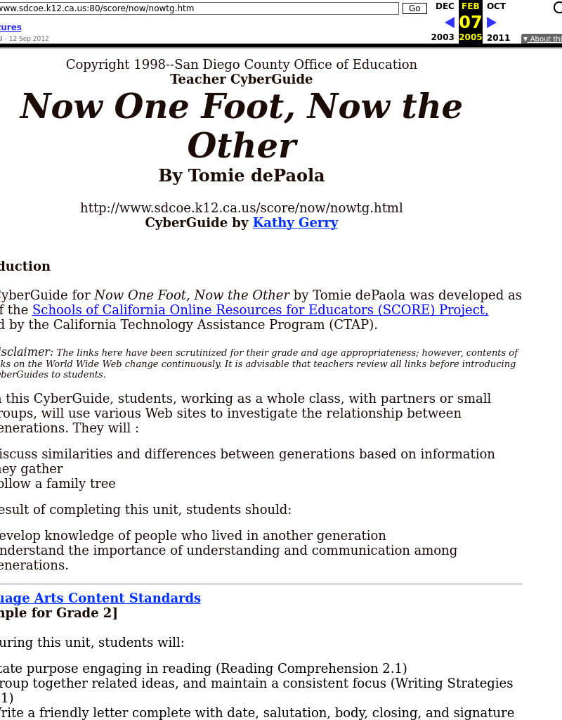 Now One Foot, Now the Other Lesson Plan